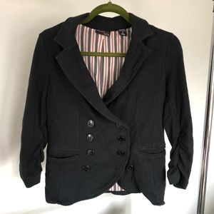 NY&Co Black Cotton Ruched Sleeve Blazer- Sz Small